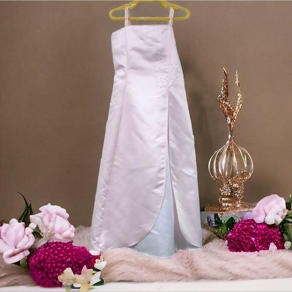 Pink Satin Formal Flower Girl Dress Rhinestone Lace Up Party 2pc Shawl Wedding - Picture 2 of 11